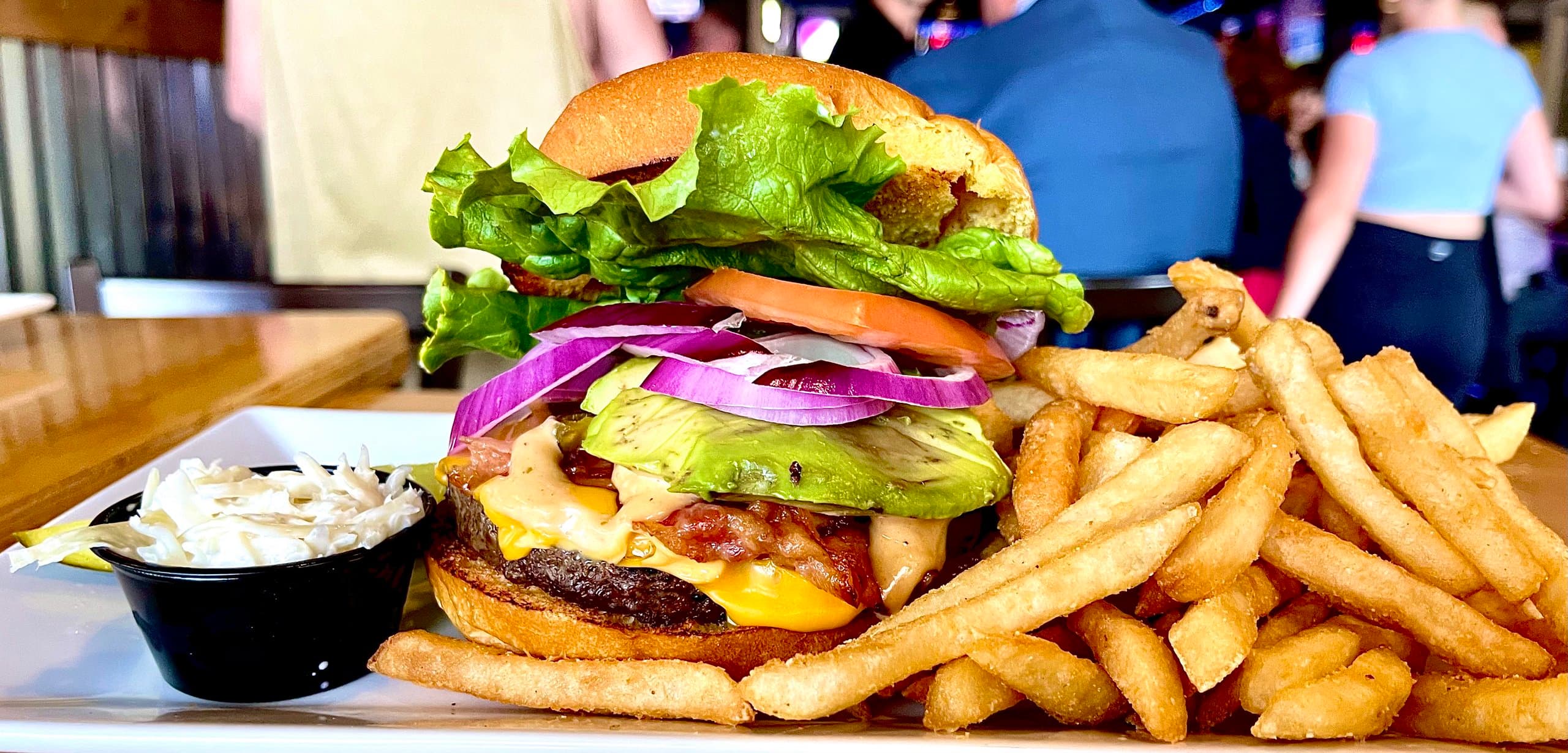 Canz burger with avocado and friez